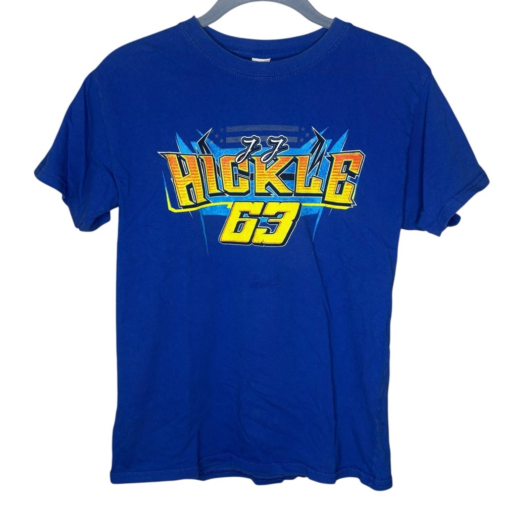 Race Car Motorsport Kids T-Shirt JJ Hickle 63 youth size large blue Hanes - Picture 2 of 5